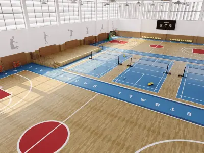 Multipurpose School Gymnasium Basketball and Badminton Court  3D model