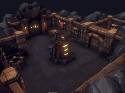 Orc Stronghold Dungeon - Low Poly Hand Painted Low-poly 3D model