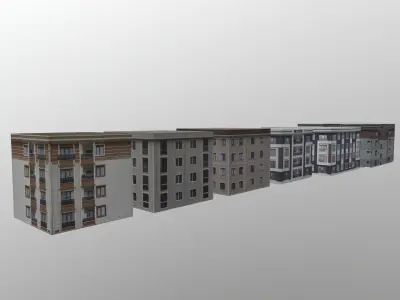 6 buildings in with one map Low-poly 3D model