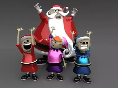 Santa Claus with Elves 3D model