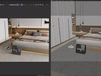 Japandi Style Modern Bedroom Interior  Cinema 4D  Redshift 3D model