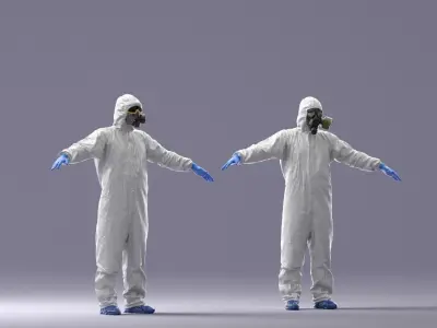 000343 Disinfector in Protective Suit T pose 0329 Low-poly 3D model