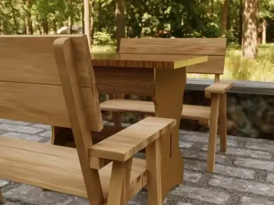 Rustic Wooden Patio Dining set 3D model