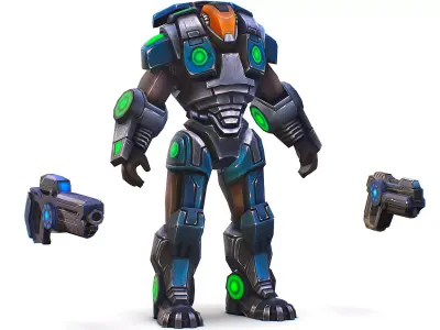 Man Cyborg - Male Soldier with Automatic Rifle and Pistol Low-poly 3D model