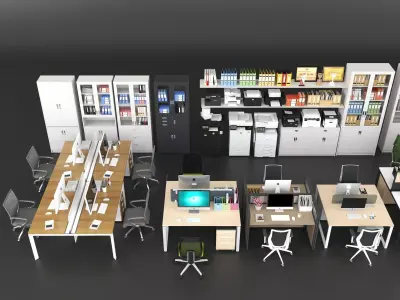 Modern Open Plan Office Workspace Interior 3D Model Low-poly 3D model