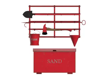 Fire fighting equipment wall tools set Low-poly 3D model