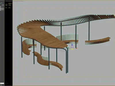 Modern Curved Wooden Pavilion with Seating for Outdoor Spaces 3D model