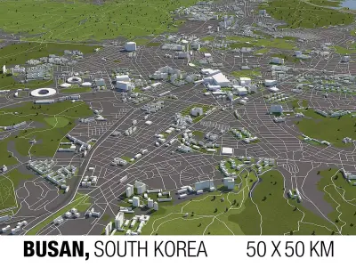 Busan South Korea 50x50km 3D model