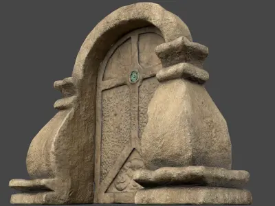 SandStone Door with Ornaments Low-poly 3D model