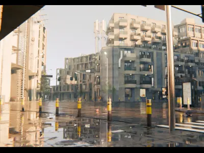 Modern Urban City - Morning wet street scene 3D model