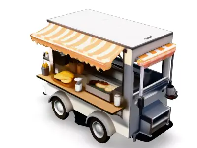 Realistic Food Truck 3D Model Low-poly 3D model