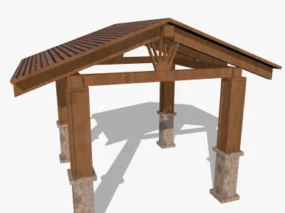 Wooden Shed with Lanterns Low-poly 3D model