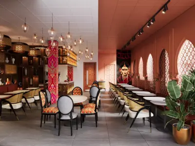 Indian Restaurant Interior  Exterior 3D Model 3D model
