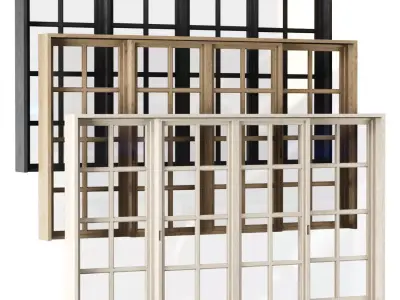 Rectangle wooden windows with doors V3 Low-poly 3D model