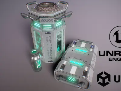 PBR Sci-Fi Lab Props Mini Collection Low-poly 3D model