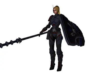  Rigged Futuristic Warrior with Shield  Weapon Female Soldier Low-poly 3D model