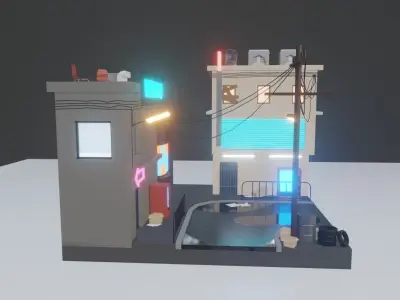 Low poly Cyberpunk City Low-poly 3D model