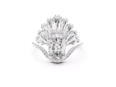 Luxury Oval Radiating Baguette HaloPave Diamond Engagement Ring  3D print model