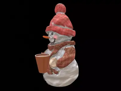 Snowman with mug Low-poly 3D model