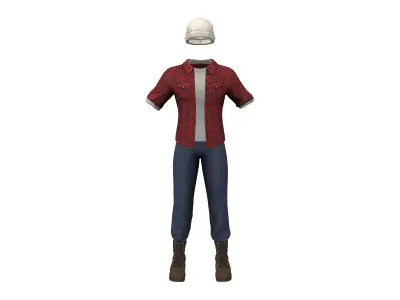 Lumberjack Shirt Pants Beanie Hat Boots Outfit Low-poly 3D model