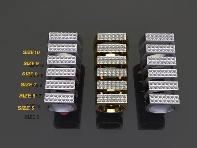 Double Row Diamond Narrow Bar Ring Band Mix Sizes 3D print model