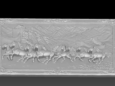 8 horses CNC Relief Model 3D print model
