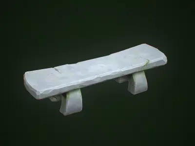 Stylized Stone Bench - Japanese Garden Prop Low-poly 3D model