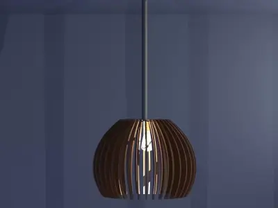 Chandelier ceiling lamp with wooden shade 3D model