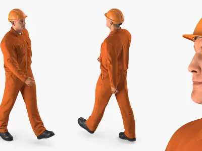  Builder Wearing Orange Coveralls Rigged for Cinema 4D 