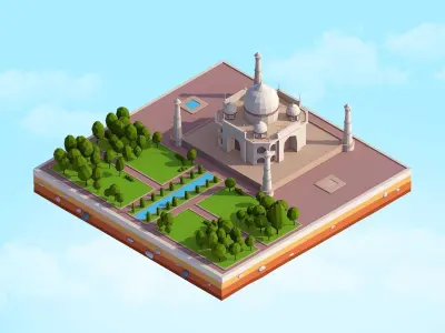 Cartoon Low Poly Taj Mahal Landmark Low-poly 3D model