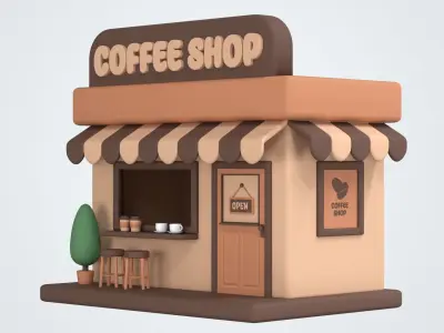 Coffee Shop Building 3D Icon 3D model
