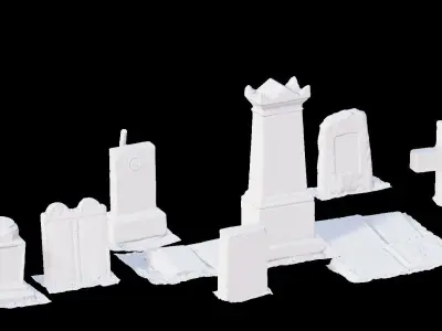 PBR 8x Gravestones Old Scanned Processed Set Low-poly 3D model