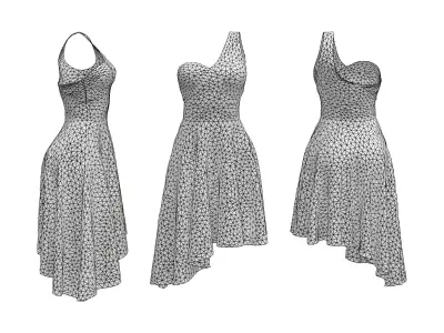 One Shoulder Asymmetrical Cocktail Dress Low-poly 3D model