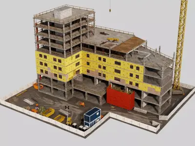 Multi Story Construction Tower Crane Site 3D Model  Low-poly 3D model