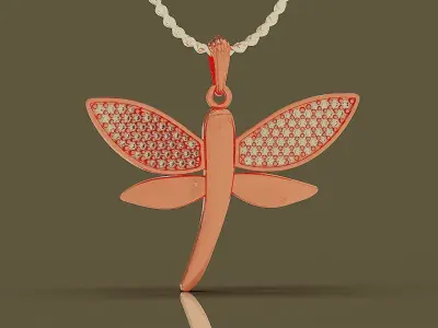 Pave set diamond dragonfly jewelry pendant 3D print model
