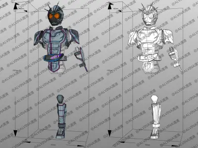 Kamen Rider Chaser Armor - DIY Cosplay Pepakura Foam Template Low-poly 3D model