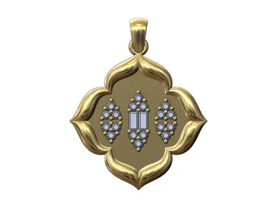 Floral window baguette and diamonds clusters pendant with bail 3D print model