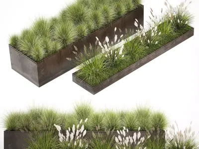 Grass and bushes in a rusty flowerbed 3D model