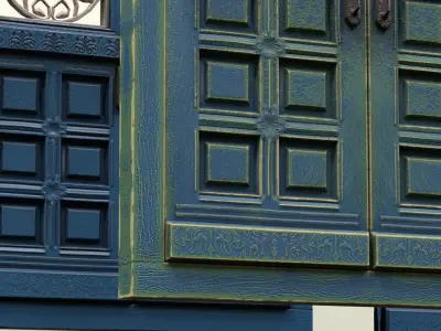 Entrance Door wooden painted old damaged Low-poly 3D model