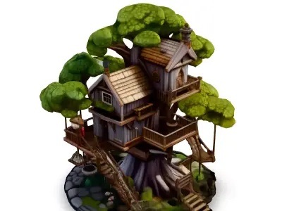 Charming Fantasy Treehouse Game Asset Low-poly 3D model