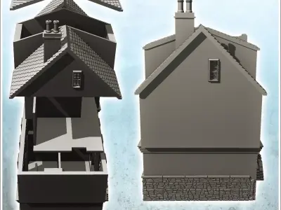 Set of ruined houses with floors and stairs 11 - Modern WW2 WW1  3D print model