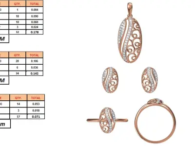 Light wt Ring Earrings Pendant set stl jcd 1-render details 3D print model 5
