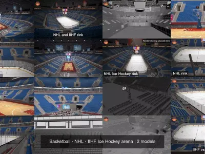 Basketball - NHL - IIHF Ice Hockey arena 3D Model Pack