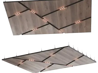 Wooden suspended ceiling with lighting 44 3D model
