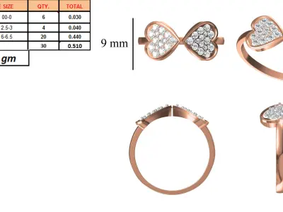 Light Weight Wedding Engagement Women Heart Ring STL JCD Details 3D print model