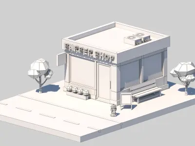 Cartoon Low Poly Building Barber Shop Low-poly 3D model