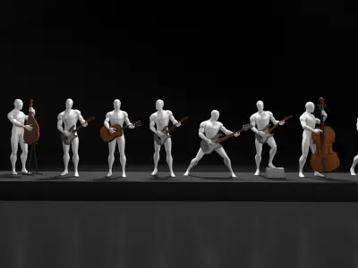 35 musicians with different instruments 3D model