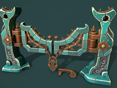 Fantasy fence door Low-poly 3D model