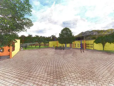 Kindergarten - Exterior - Circular Model - Architectural Scene  Low-poly 3D model