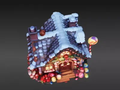 Candy House 3D Model  Cartoon Stylized Fantasy House  Game-Ready 3D model